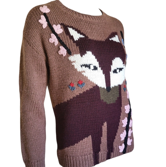 107. Anthropologie's Paul & Joe Sister Brown Fox Pattern Sweater - M - Picture 2 of 4